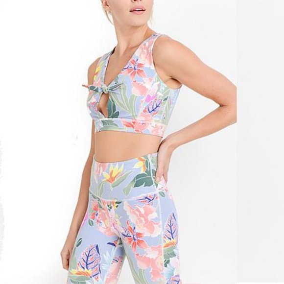 Mono B Other - Mono B Lei Print Tie Front Sports Bra